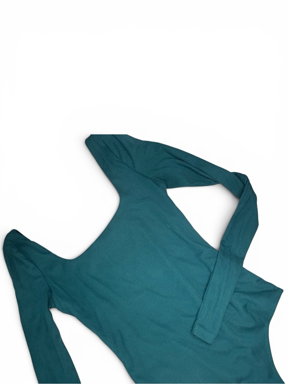 Fashion Nova Teal Long Sleeve Ribbed Bodysuit